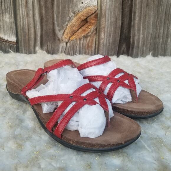 Red Strappy Sandal Dansko Jenelle Size EU 38 US 7.5-8 Patent Leather Wedge Thong - Picture 2 of 16